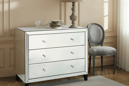Woodsmith Luxury Mirrored 3 Drawer Chest – Crystal Knob Bedroom Storage Cabinet, Glam Mirrored Furniture 1000mm