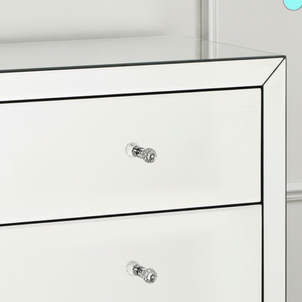 Woodsmith Luxury Mirrored 3 Drawer Chest – Crystal Knob Bedroom Storage Cabinet, Glam Mirrored Furniture 1000mm