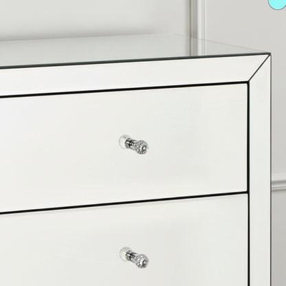Woodsmith Luxury Mirrored 3 Drawer Chest – Crystal Knob Bedroom Storage Cabinet, Glam Mirrored Furniture 1000mm