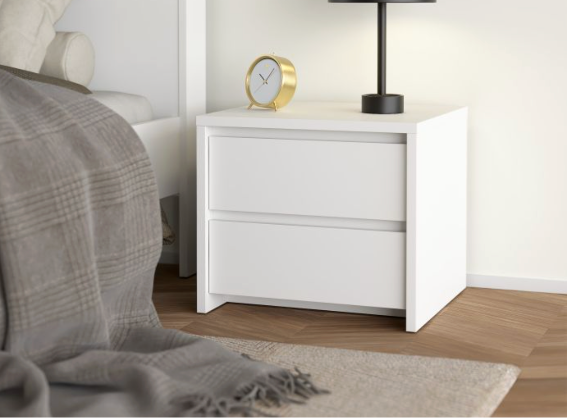Next Nightstand – 2 Drawer Bedside Table | White