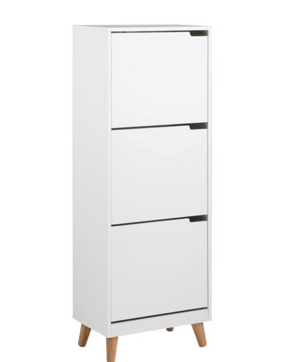 Mitra Shoe Cabinet – 3 Flip Drawers | White & Oak Hallway Storage