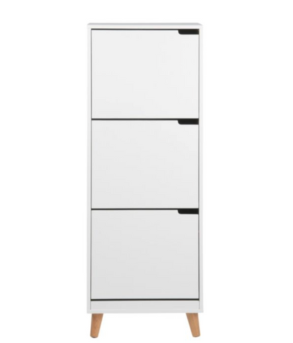 Mitra Shoe Cabinet – 3 Flip Drawers | White & Oak Hallway Storage
