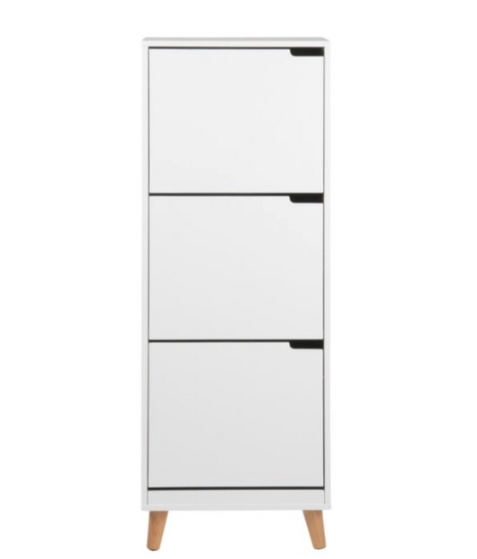 Mitra Shoe Cabinet – 3 Flip Drawers | White & Oak Hallway Storage