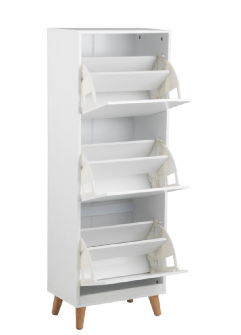 Mitra Shoe Cabinet – 3 Flip Drawers | White & Oak Hallway Storage