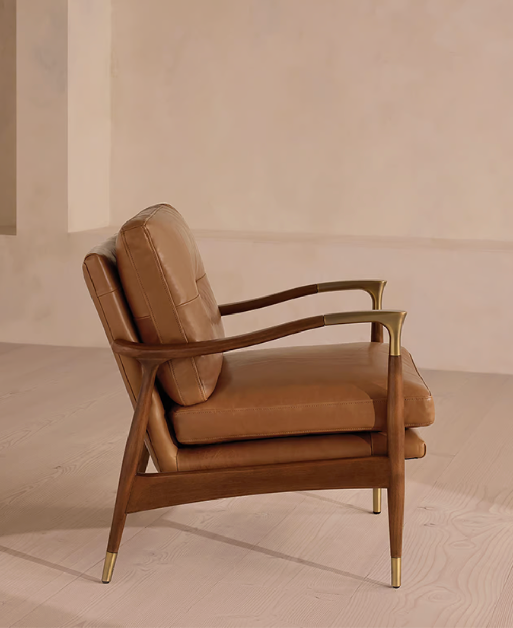 Traditional Real Leather Armchair – Solid Wood Frame Custom Upholstered Living Room Sofa Chair