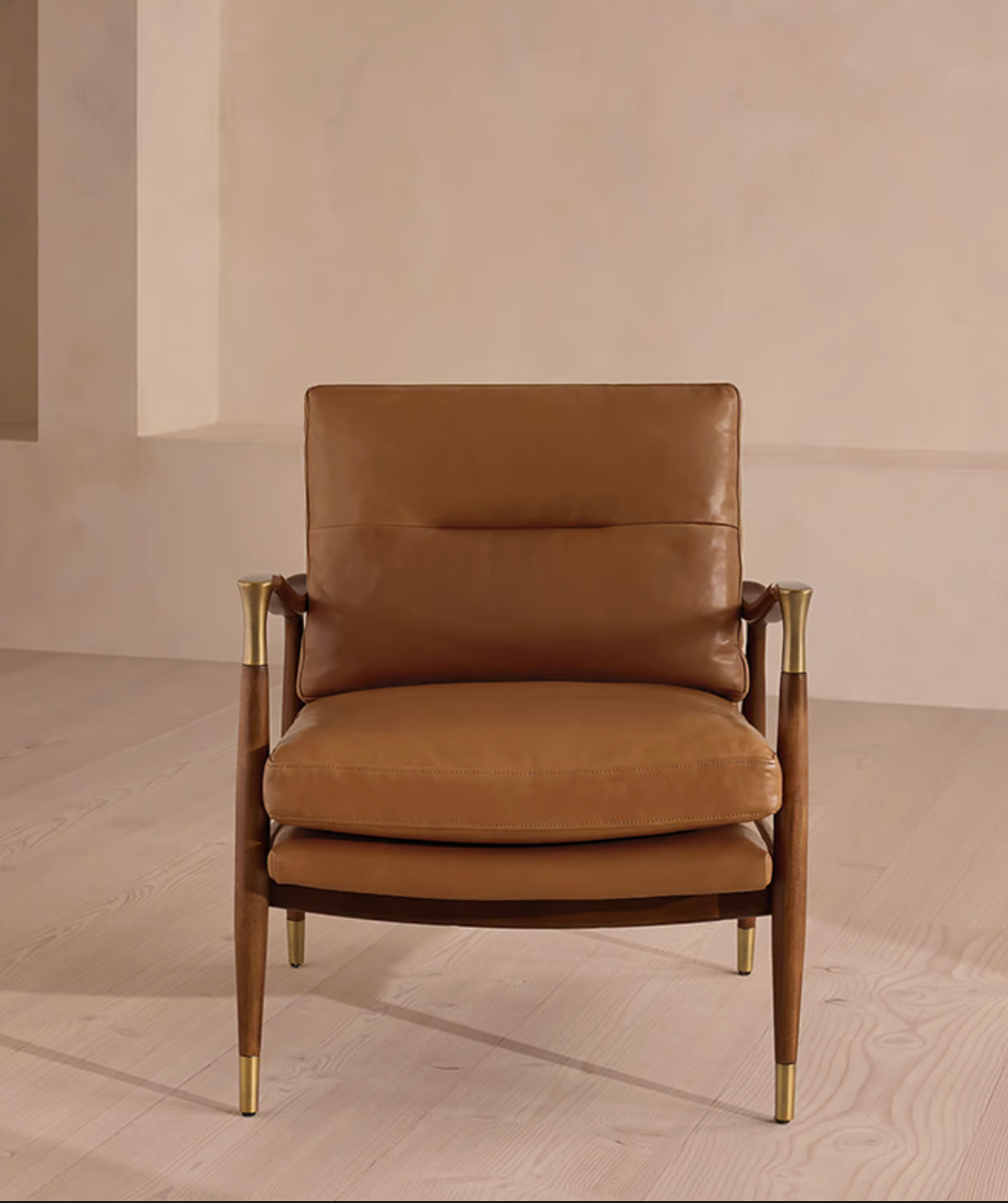 Traditional Real Leather Armchair – Solid Wood Frame Custom Upholstered Living Room Sofa Chair
