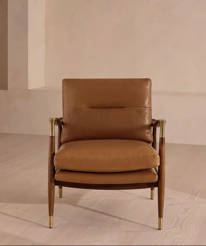 Traditional Real Leather Armchair – Solid Wood Frame Custom Upholstered Living Room Sofa Chair
