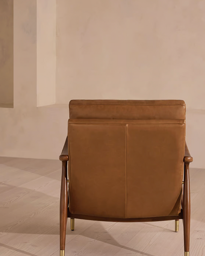 Traditional Real Leather Armchair – Solid Wood Frame Custom Upholstered Living Room Sofa Chair