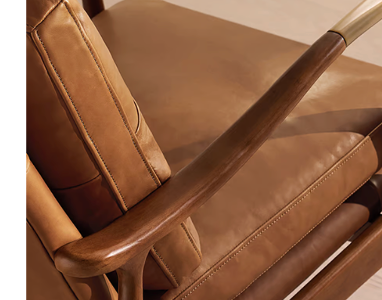 Traditional Real Leather Armchair – Solid Wood Frame Custom Upholstered Living Room Sofa Chair