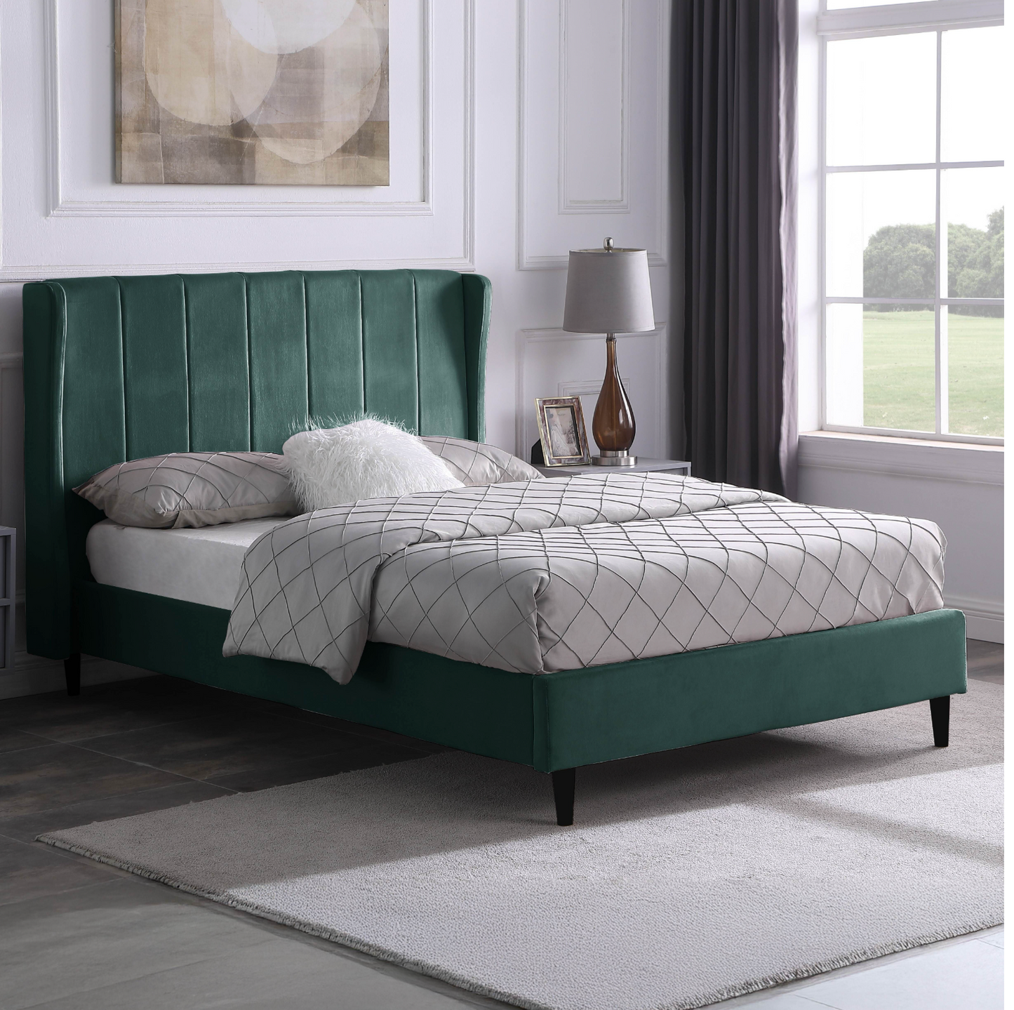 Amelia 4'6" Bed - Green Velvet Fabric