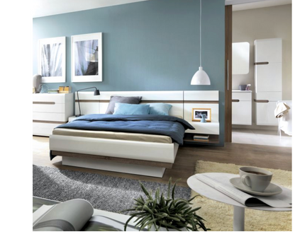 Chelsea Kingsize Ottoman Storage Bed – White Gloss Bed Frame with Oak Trim 160x200cm