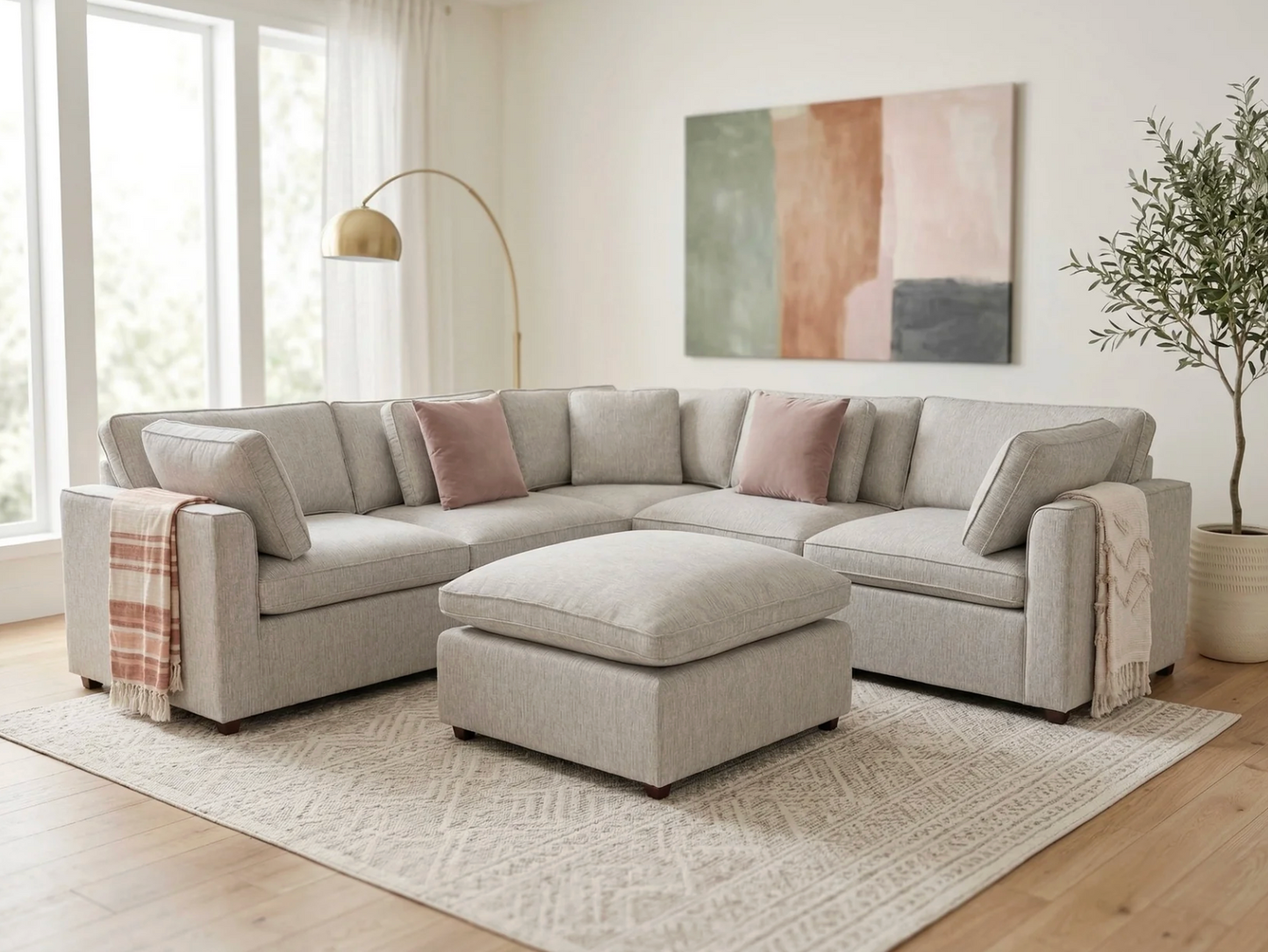 Santorini Sofa Grey Large Corner with Footstool