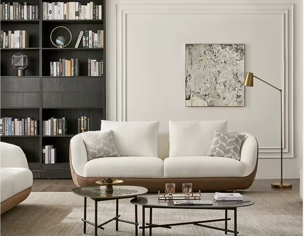 Luxury Modern 2-Seater Fabric Sofa – Brown & White (2410 × 1010 × 765 mm)