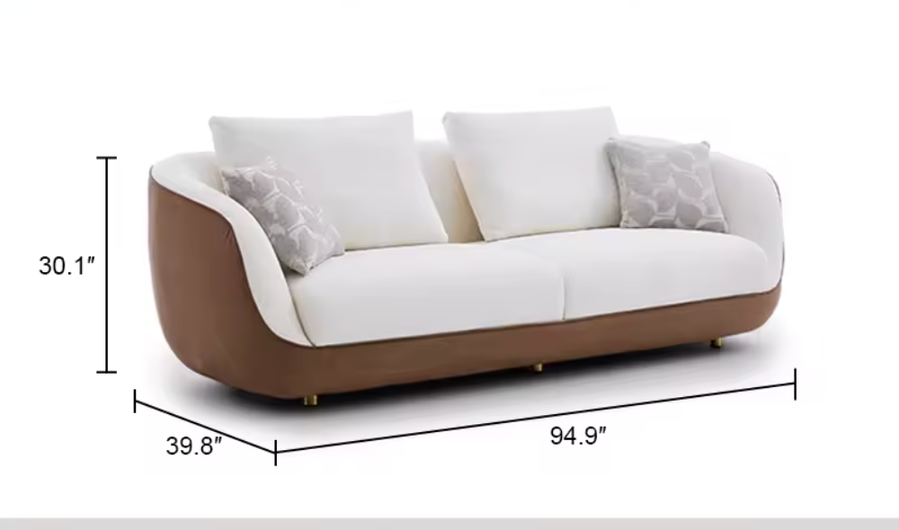 Luxury Modern 2-Seater Fabric Sofa – Brown & White (2410 × 1010 × 765 mm)