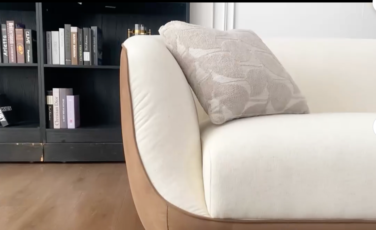 Luxury Modern 2-Seater Fabric Sofa – Brown & White (2410 × 1010 × 765 mm)