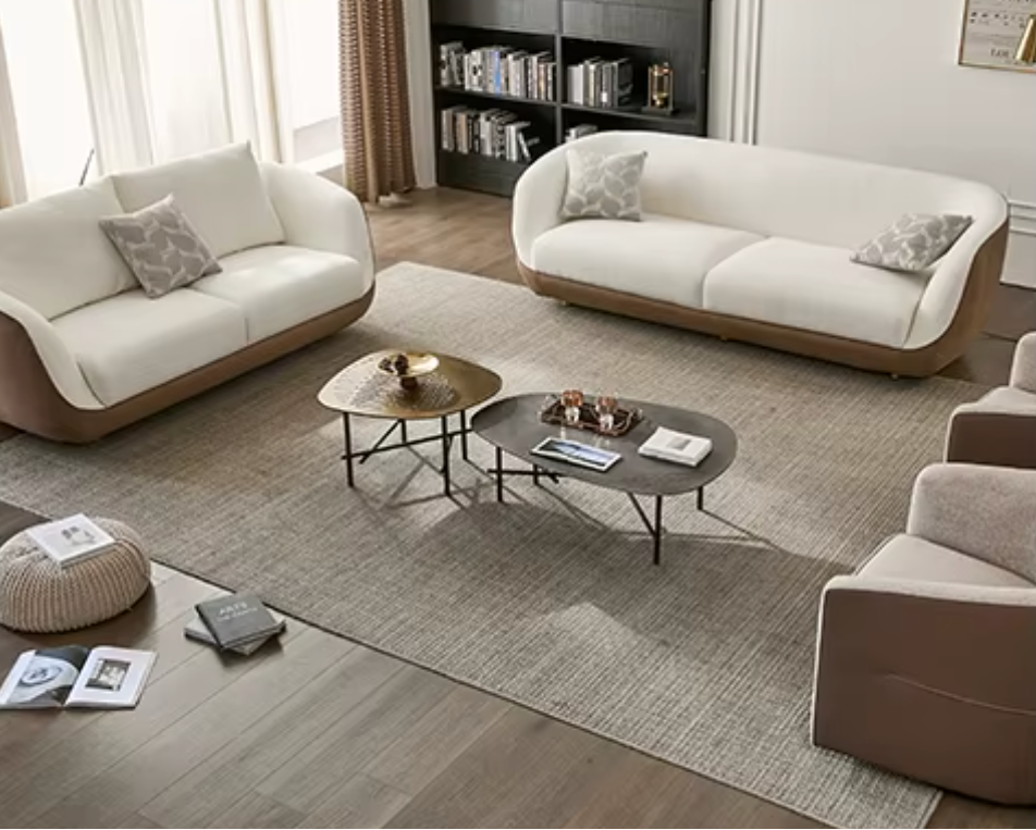 Luxury Modern 3-Seater Fabric Sofa Brown and White