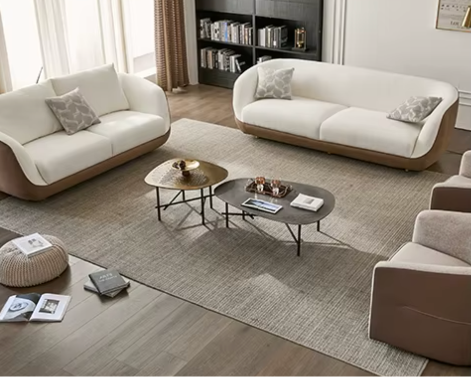 Luxury Modern 2-Seater Fabric Sofa – Brown & White (2410 × 1010 × 765 mm)