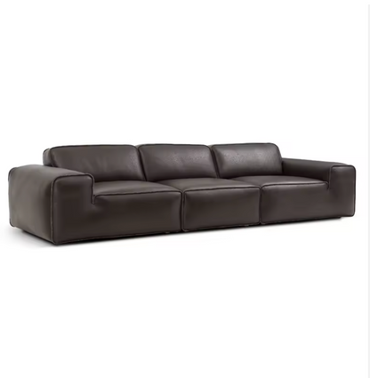 Modern Black Genuine Leather Sectional Sofa – 3–4 Seater Luxury Living Room Suite (3500 × 1200 × 780 mm)