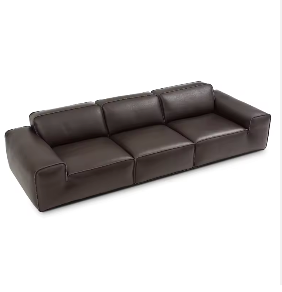 Modern Black Genuine Leather Sectional Sofa – 3–4 Seater Luxury Living Room Suite (3500 × 1200 × 780 mm)