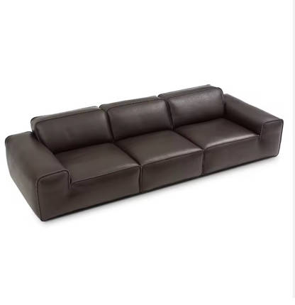 Modern Black Genuine Leather Sectional Sofa – 3–4 Seater Luxury Living Room Suite (3500 × 1200 × 780 mm)