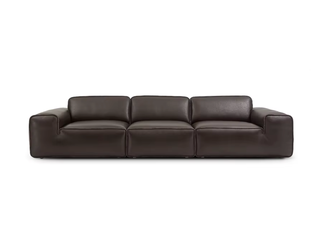 Modern Black Genuine Leather Sectional Sofa – 3–4 Seater Luxury Living Room Suite (3500 × 1200 × 780 mm)