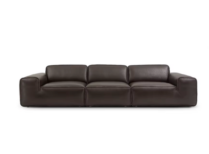 Modern Black Genuine Leather Sectional Sofa – 3–4 Seater Luxury Living Room Suite (3500 × 1200 × 780 mm)