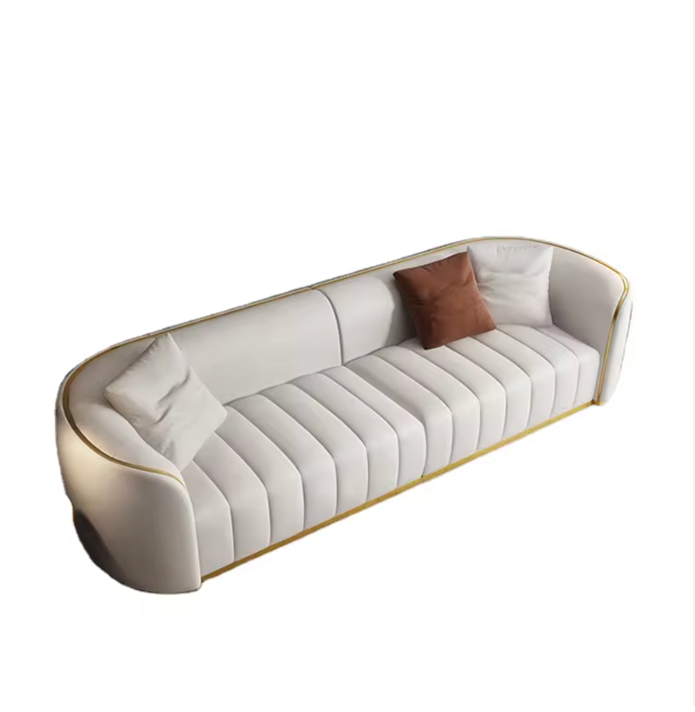 2260mm Modern Curved PU Leather 3-Seater Loveseat Sofa