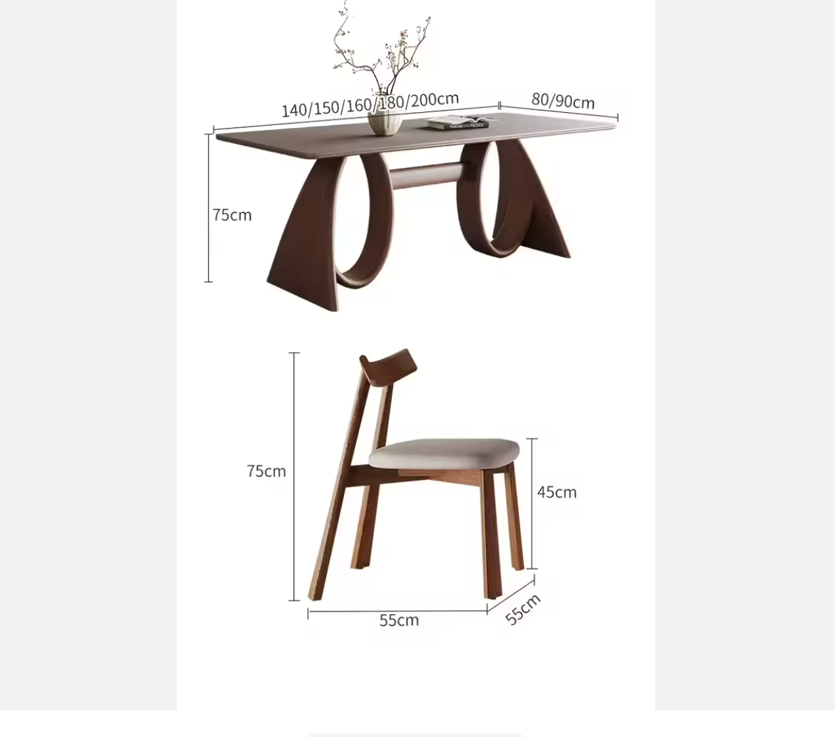 Modern Luxury Wooden Dining Table with Sintered Stone Top 1800mm
