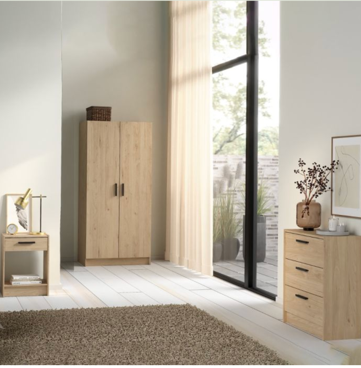 Escape Wardrobe, Chest and Nightstand in Jackson Hickory