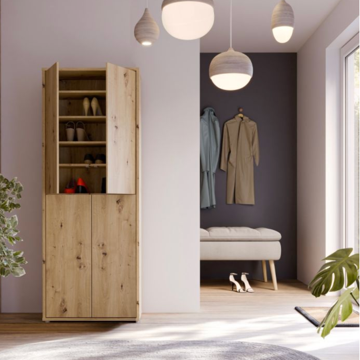 Alice Springs Shoe Cabinet with 4 Doors Push-to-Open in Artisan Oak