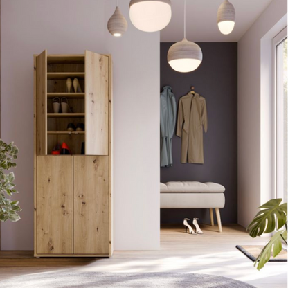 Alice Springs Shoe Cabinet with 4 Doors Push-to-Open in Artisan Oak