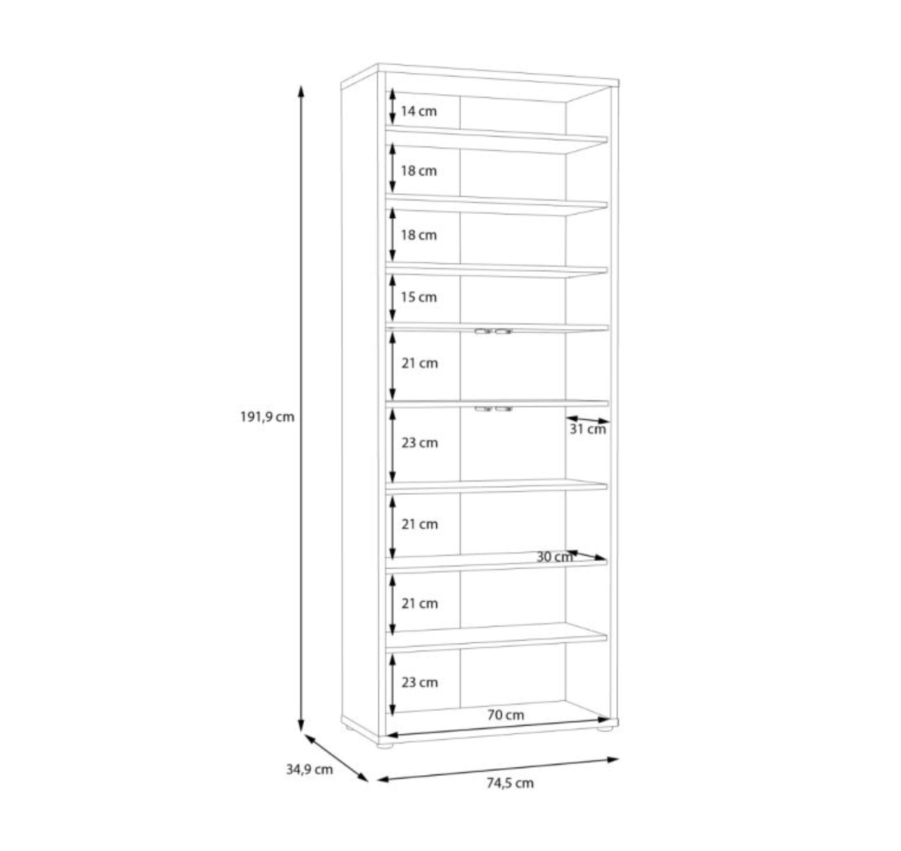 Alice Springs Shoe Cabinet with 4 Doors Push-to-Open in Artisan Oak