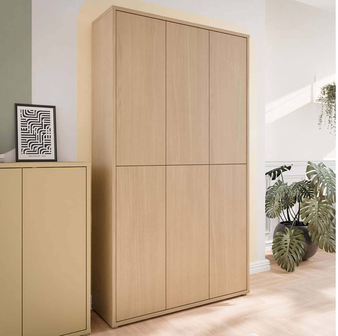 Alice Springs Tall Shoe Cabinet with 6 Doors Push-to-Open in Elegancia Oak