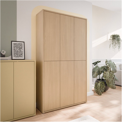 Alice Springs Tall Shoe Cabinet with 6 Doors Push-to-Open in Elegancia Oak