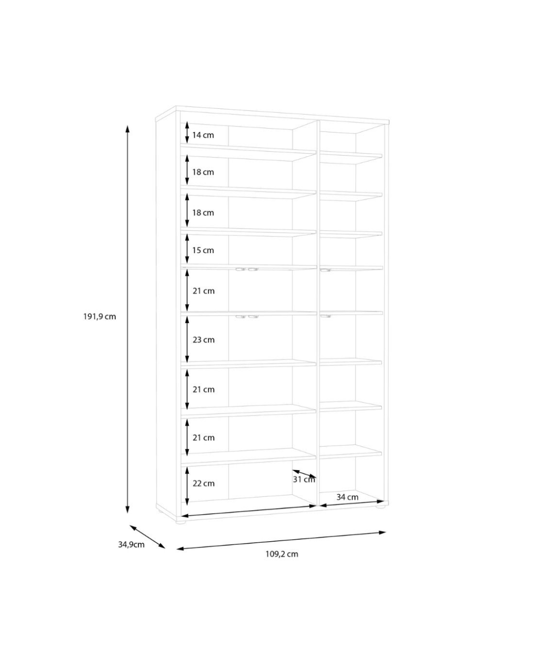 Alice Springs Tall Shoe Cabinet with 6 Doors Push-to-Open in Elegancia Oak