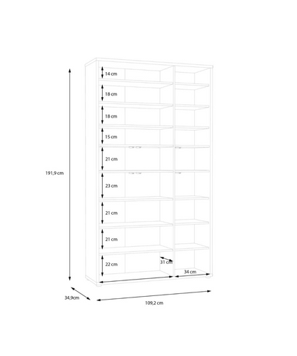 Alice Springs Tall Shoe Cabinet with 6 Doors Push-to-Open in Elegancia Oak