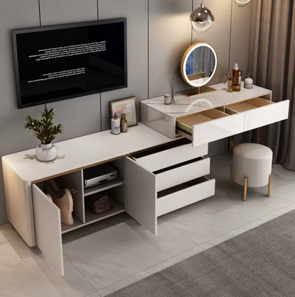 Layla Makeup Vanity Table with Storage Cabinet and Lighted Mirror