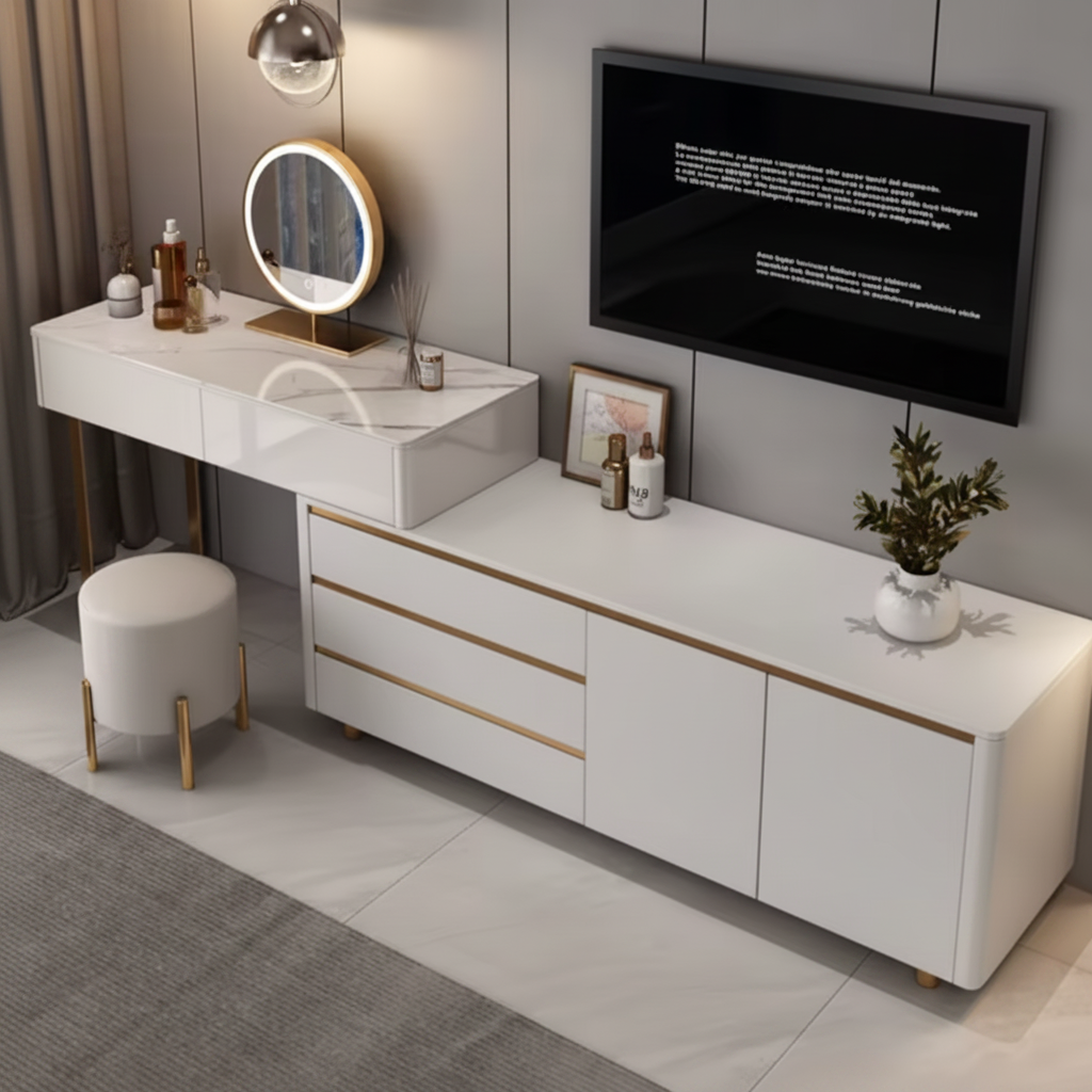 Layla Makeup Vanity Table with Storage Cabinet and Lighted Mirror