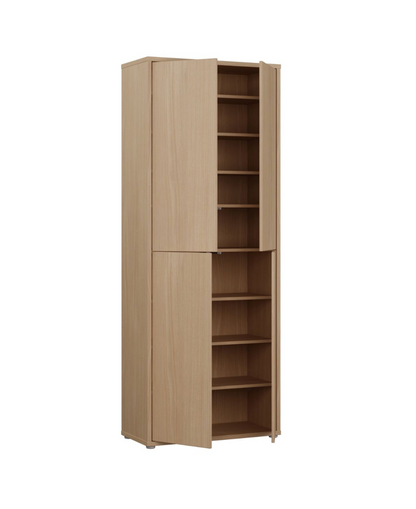 Alice Springs Tall Shoe Cabinet with 4 Doors Push-to-Open in Elegancia Oak