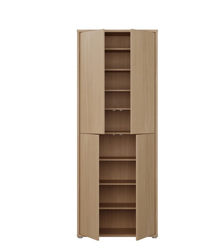 Alice Springs Tall Shoe Cabinet with 4 Doors Push-to-Open in Elegancia Oak