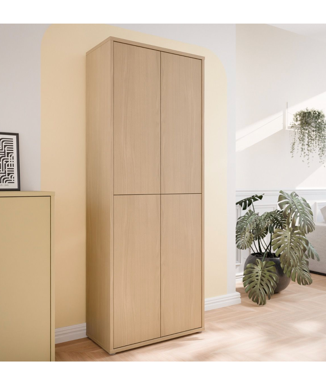 Alice Springs Tall Shoe Cabinet with 4 Doors Push-to-Open in Elegancia Oak