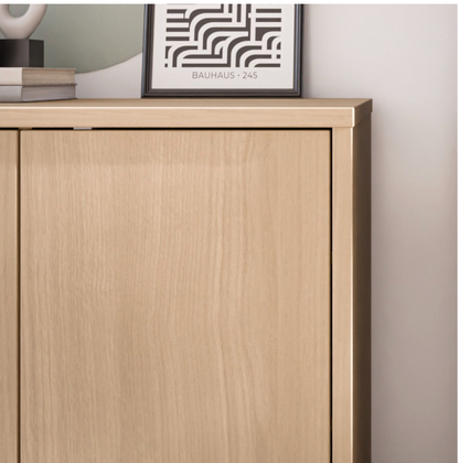 Alice Springs Tall Shoe Cabinet with 4 Doors Push-to-Open in Elegancia Oak