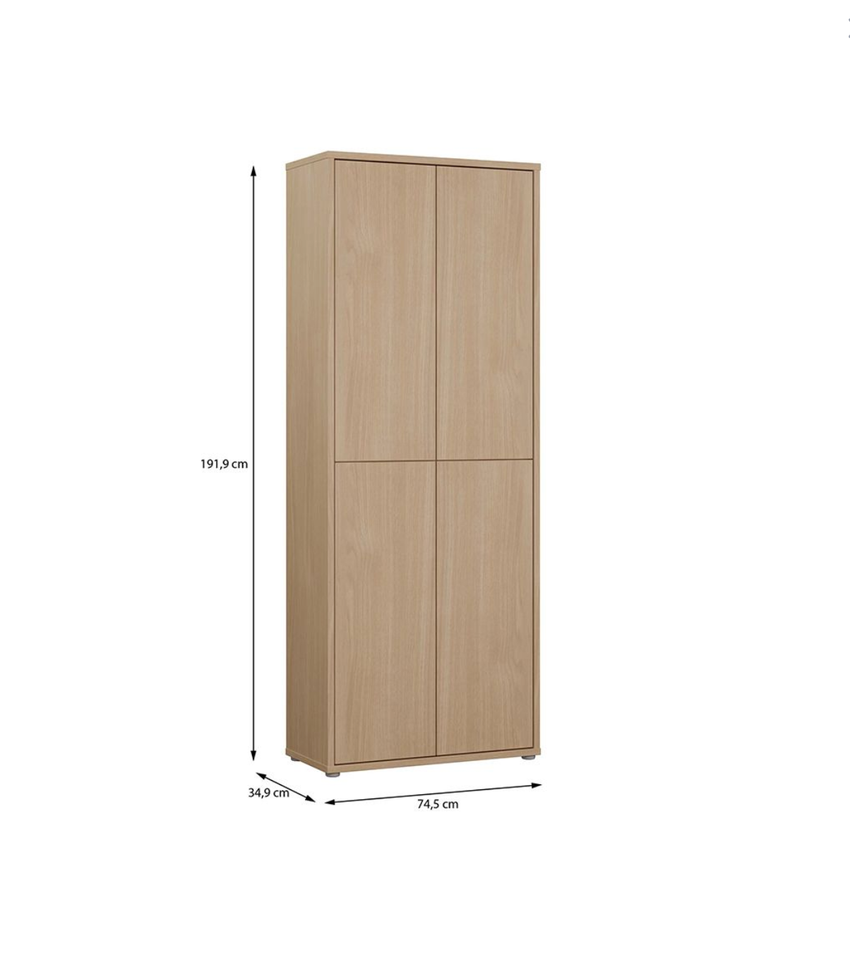 Alice Springs Tall Shoe Cabinet with 4 Doors Push-to-Open in Elegancia Oak