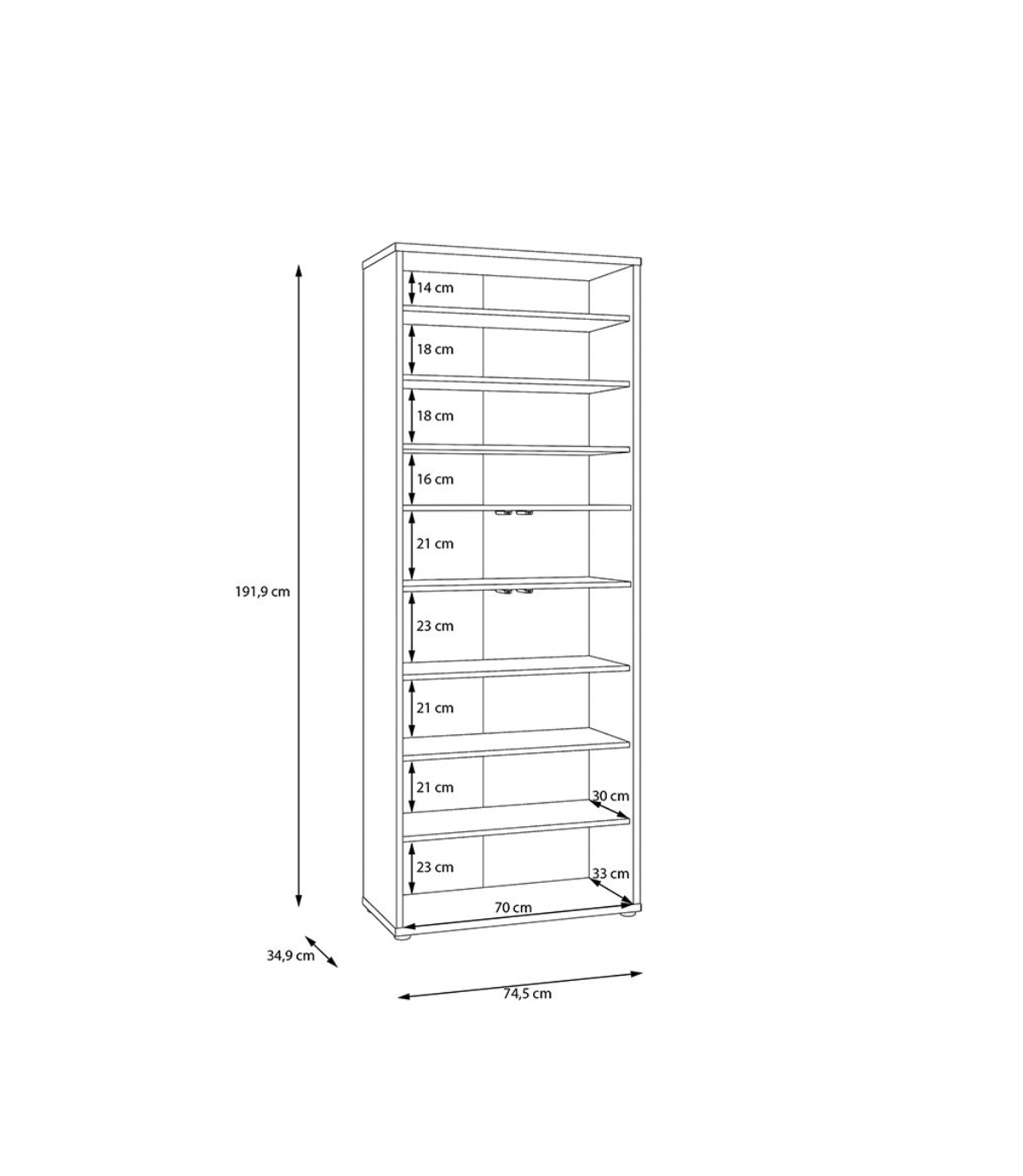Alice Springs Tall Shoe Cabinet with 4 Doors Push-to-Open in Elegancia Oak