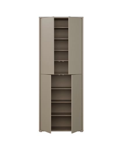 Alice Springs Tall Shoe Cabinet with 4 Doors Push-to-Open in Taupe