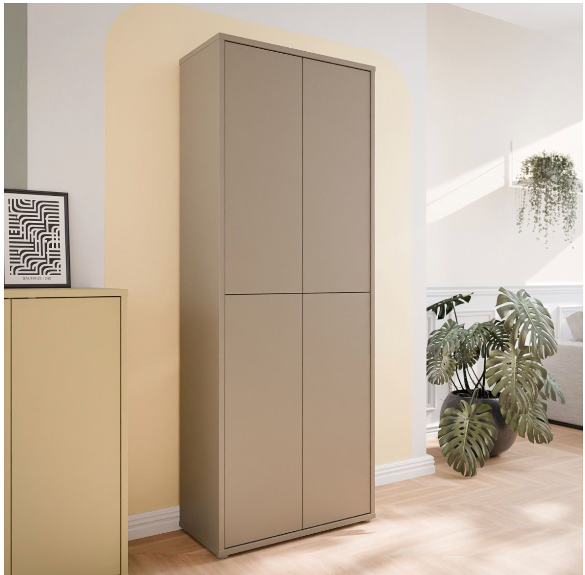 Alice Springs Tall Shoe Cabinet with 4 Doors Push-to-Open in Taupe