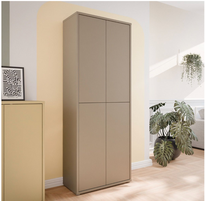 Alice Springs Tall Shoe Cabinet with 4 Doors Push-to-Open in Taupe