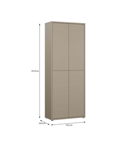 Alice Springs Tall Shoe Cabinet with 4 Doors Push-to-Open in Taupe