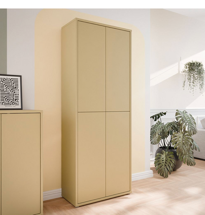Alice Springs Tall Shoe Cabinet with 4 Doors Push-to-Open in Butter Yellow
