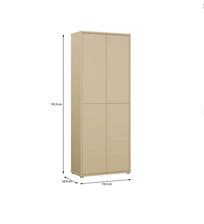 Alice Springs Tall Shoe Cabinet with 4 Doors Push-to-Open in Butter Yellow